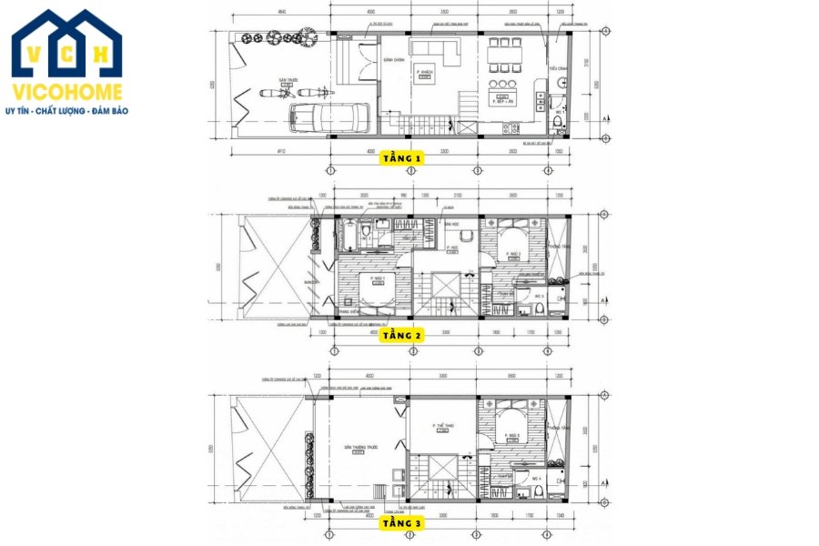 Bản vẽ thiết kế nhà 3 tầng 5x20m tân cổ điển đẹp - 2